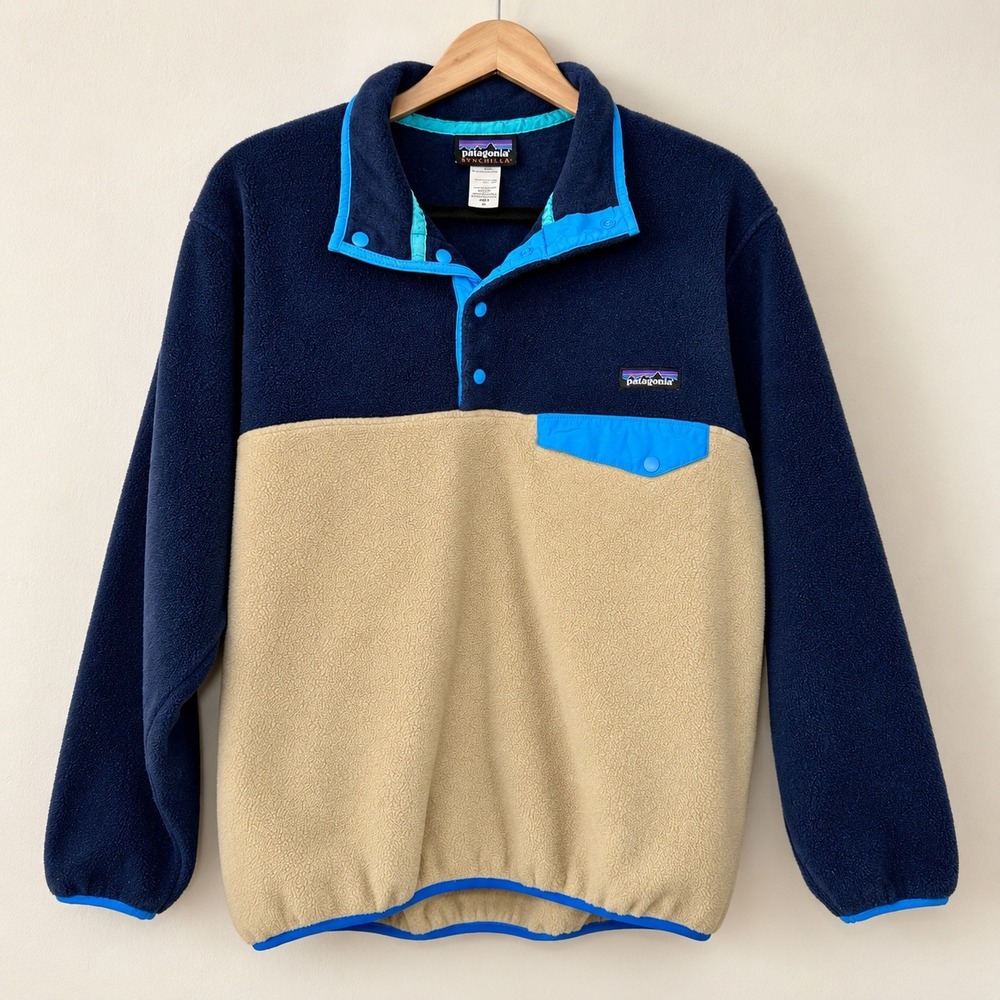 Patagonia Synchilla Snap-T Fleece Pullover Blue Beige Men's S Colorblock 25450